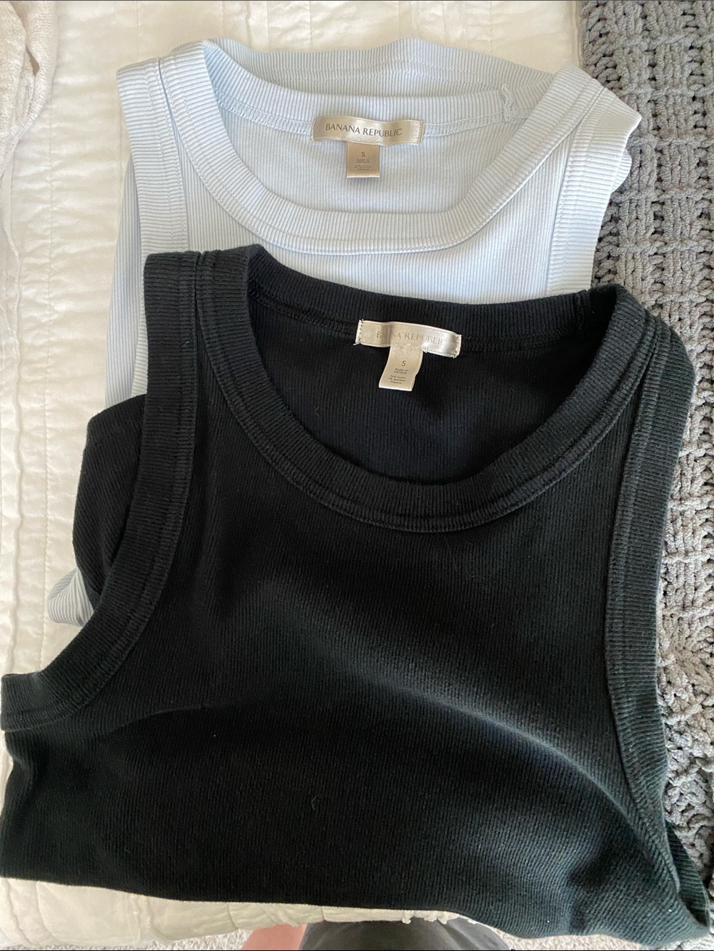 Banana Republic Black and Light Blue Ribbed Tank Tops (2 Pack)